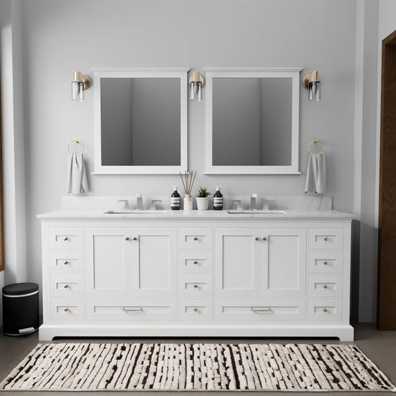 Tybee 84 in W x 22 in D White Double Bath Vanity and Carrara Marble Top