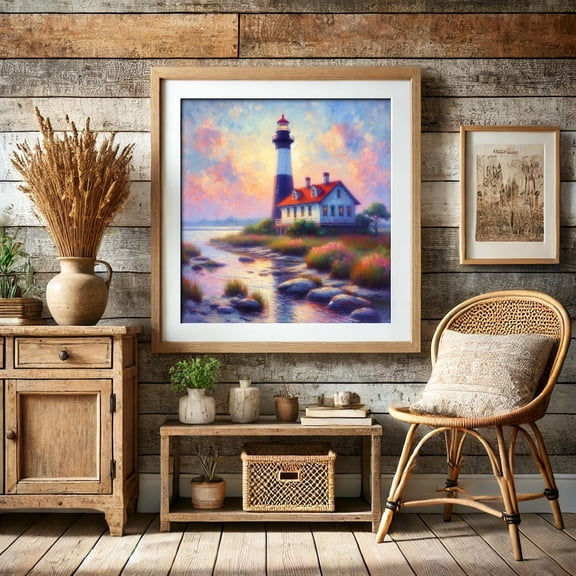 Tybee Island Impression Lighthouse Poster, Stretched Size 12x18