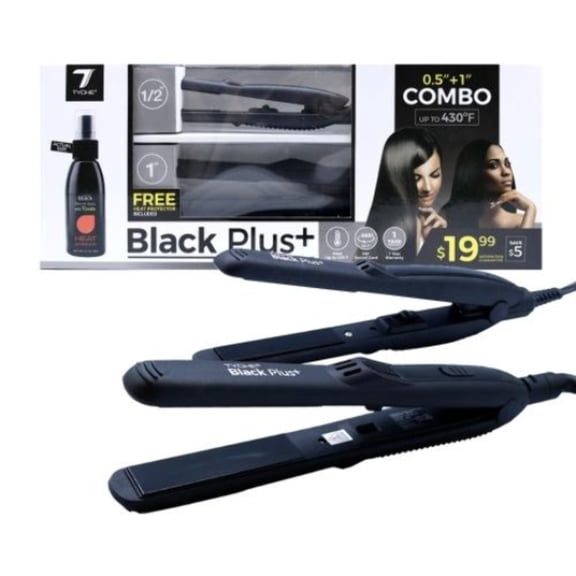 7 TONE Black Plus+ Flat Iron Combo Set 0.5" 1" with Free Heat Protectant TB200
