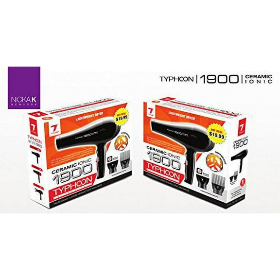Tyche Typhoon Ceramic Ionic 1900 Hair Dryer with BONUS Attachments