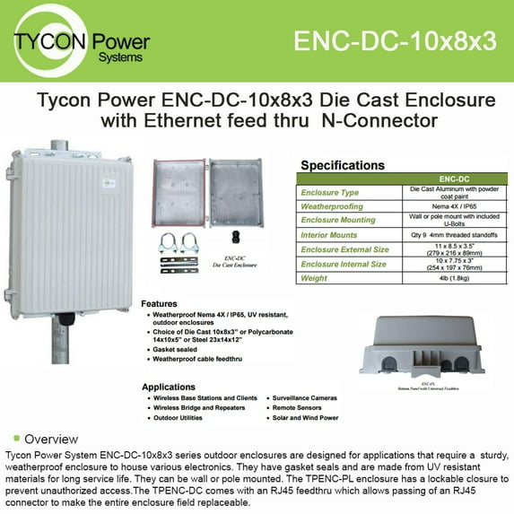 Tycon Power System ENC-DC-10x8x3 Die Cast Aluminum Outdoor Enclosure