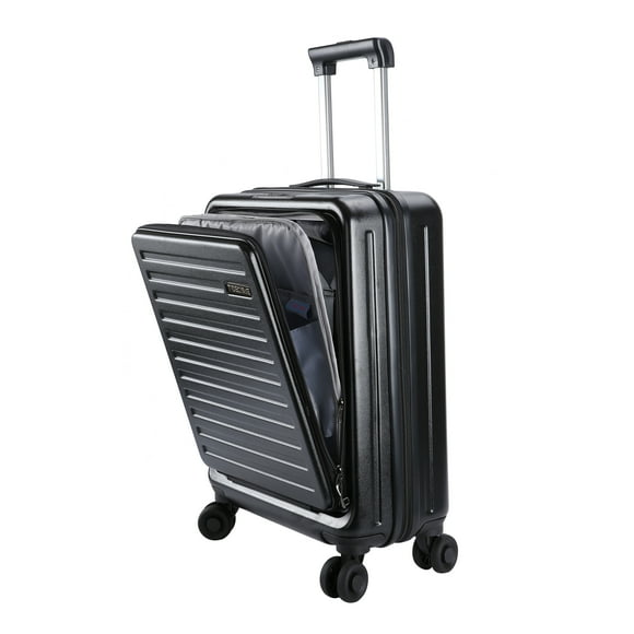 TydeCkare 20 Inch Carrry On Luggage with Front Zipper Pocket & Expandable, 37-41L, Lightweight ABS+PC Hardshell Suitcase with TSA Lock & Spinner Silent Wheels, Convenient for Trips, Black