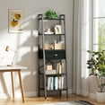 thumbnail image 1 of Tydimor 5-Tier 59.5" Ladder Bookshelf with Removable Drawers Narrow Bookcase for Living Room,Black Oak, 1 of 7