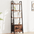 thumbnail image 1 of Tydimor 5-Tier Ladder Bookshelf With Drawer, Leaning Bookcase Storage Display Shelf,Rustic Brown, 1 of 7