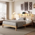 thumbnail image 1 of Tydimor Bed Frame with Headboard & LED Light, Rattan Queen Beds with Charging Station and Bookcase Storage Shelf, No Box Spring Needed, 1 of 7