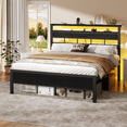 thumbnail image 1 of Tydimor Bed Frames Queen LED Lighting with Headboard Storage Shelves, USB Ports Queen Size Platform Bed Frame Steel Slats Support, Underbed, 1 of 6