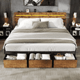 thumbnail image 1 of Tydimor King Size Bed Frame with 3 Drawers & LED Lights & Charging Station, Beds with Headboard & 10.10" Under Bed Storage, No Box Spring Needed, Easy Assembly, Rustic Brown, 1 of 9
