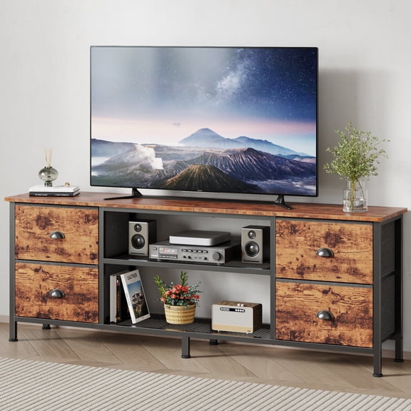Tydimor Modern TV Stand for 65-70 inch TVs, Home Entertainment Center with 4 Drawers, Media Console with Storage for Living Room, Rustic Brown