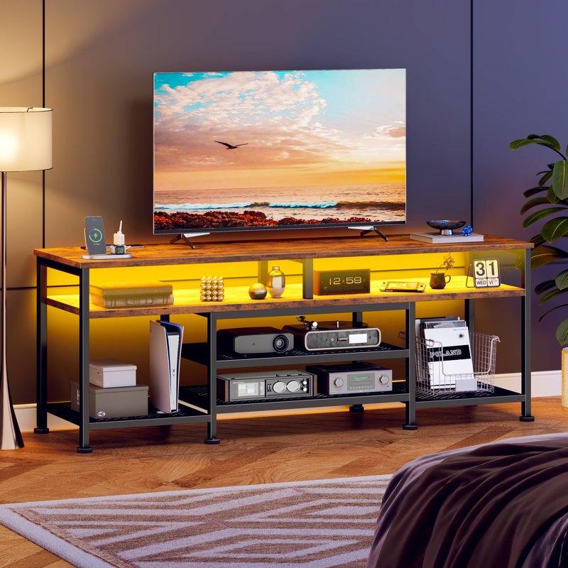 Tydimor Modern TV Stand for 65-70 inch TV, Media Console with Storage for Living Room, LED Entertainment Center with Outlets, Rustic Brown
