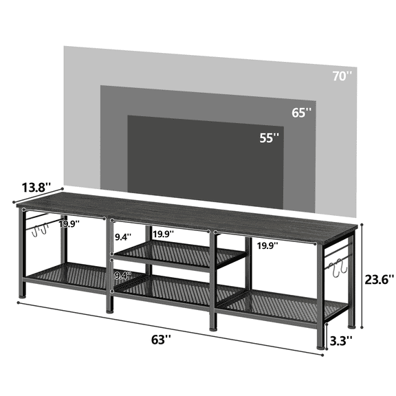 Tydimor Modern TV Stand for TVs up to 70" TVs, Media Console Table for Living Room, Entertainment Center with Storage, Light Black Oak