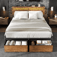 thumbnail image 1 of Tydimor Queen Size Bed Frame with 2 Drawers & LED Lights & Charging Station, Beds with Headboard & 10.10" Under Bed Storage, No Box Spring Needed, Easy Assembly, Rustic Brown, 1 of 9