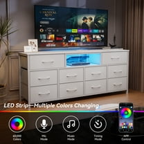 Tydimor TV Cabinet Stands for TVs up to 65", Entertainment Center with Outlet & LED, Media Console Table with 10 Drawers for Living Room, White