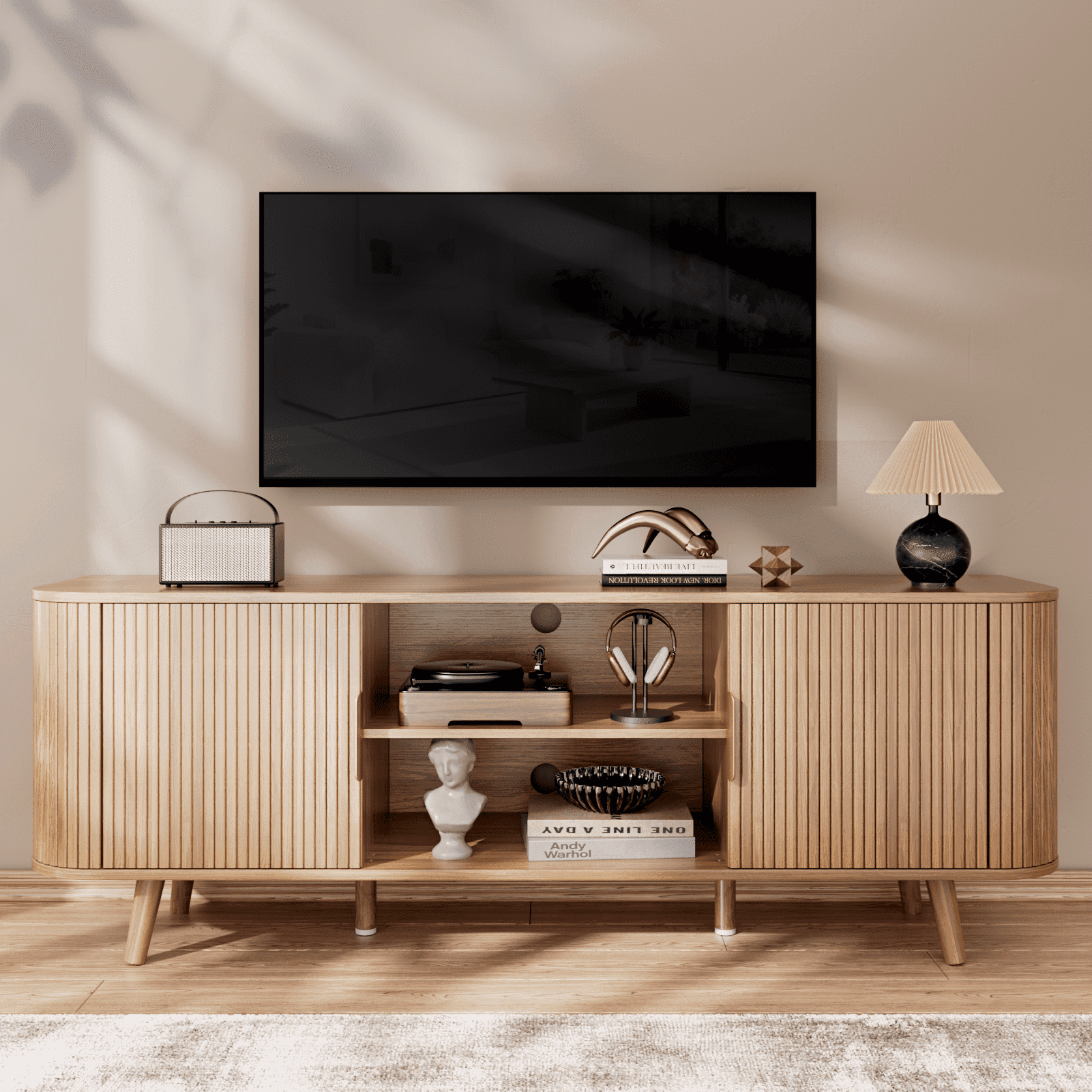 Tydimor TV Cabinet Stands for TVs up to 65", Entertainment Center with Storage Shelf, Media Console Table with Drawers for Living Room