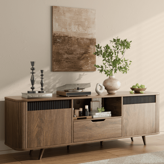 Tydimor TV Cabinet Stands for TVs up to 65", Entertainment Center with Storage Shelf & Outlet, Media Console Table with Drawers for Living Room