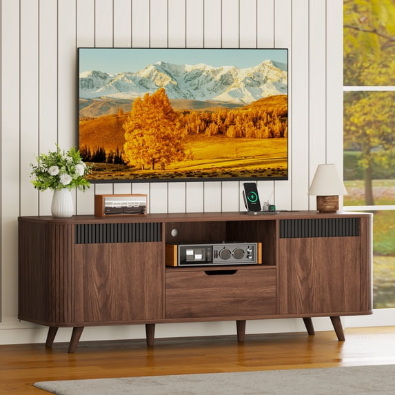 Tydimor TV Cabinet Stands for TVs up to 65", Entertainment Center with Storage Shelf & Outlet, Media Console Table with Drawers for Living Room
