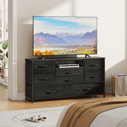 Tydimor TV Stand for TVs up to 55", Media Console for Living Room, Entertainment Center with Cabinet Storage, Black Oak