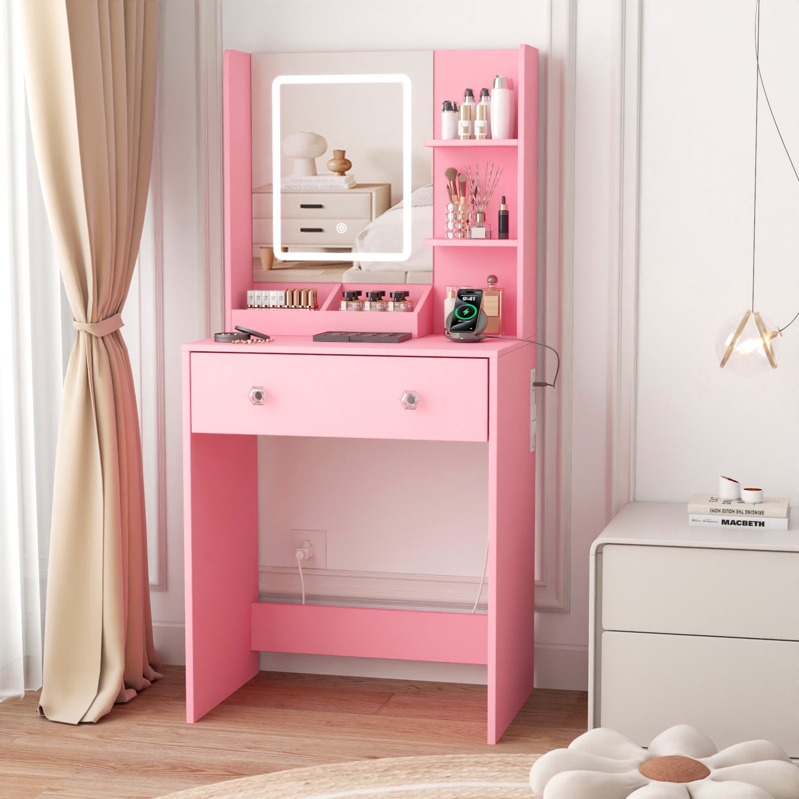 Tydimor Vanity Desk with Mirror & Lights, GRWM Vanity with Drawers ...