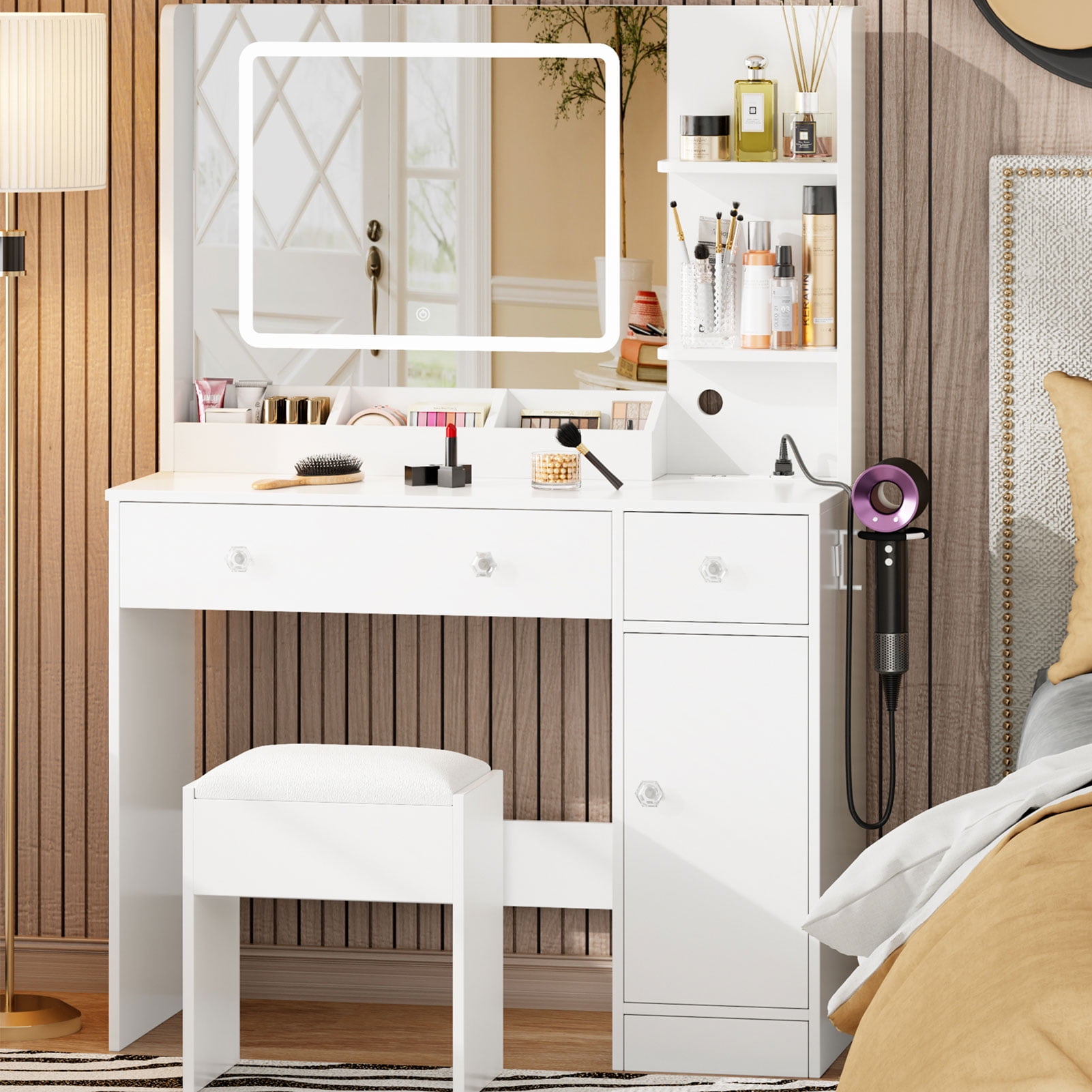 Tydimor Vanity Set with Mirror & Lights, Women Makeup Table with ...
