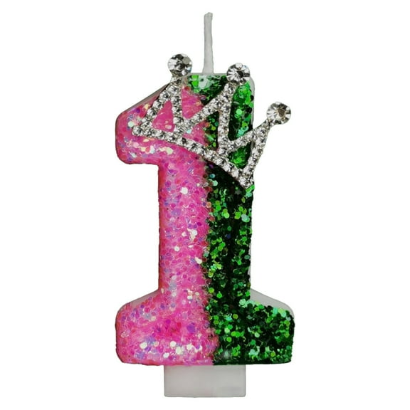 Tyeign 0-9 Glitter Crown Number Birthday Candle Pink-Green, Witch Theme Cake Topper for Girls Boys, Re-Light Paraffin Wax, Adjustable Height, Party Keepsake, 1*Number Candle