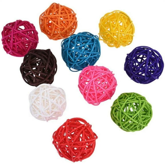 Tyeign 10-Pack 2.4 in Rainbow Rattan Balls, Natural Bird Toy for Parrots Parakeets Lovebirds, Safe Foot-Friendly Cage Diy Decor