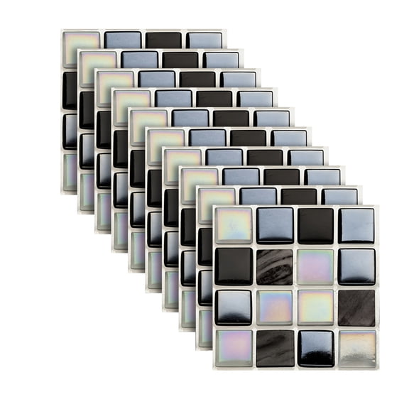 Tyeign 10-Pack Peel And Stick Mosaic Tile Stickers, 4X4 Inch Waterproof Self-Adhesive Granite Backsplash Decals, 3D Wall Tile for Kitchen Bathroom Laundry Room, Easy Diy Upgrade, 10X Wall Stickers