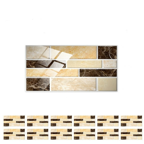 Tyeign 12pc Self Adhesive Peel Stick Wallpaper 3D Stone Design Tile, Home Bathroom Kitchen Backsplash - Decorative Wall Covering