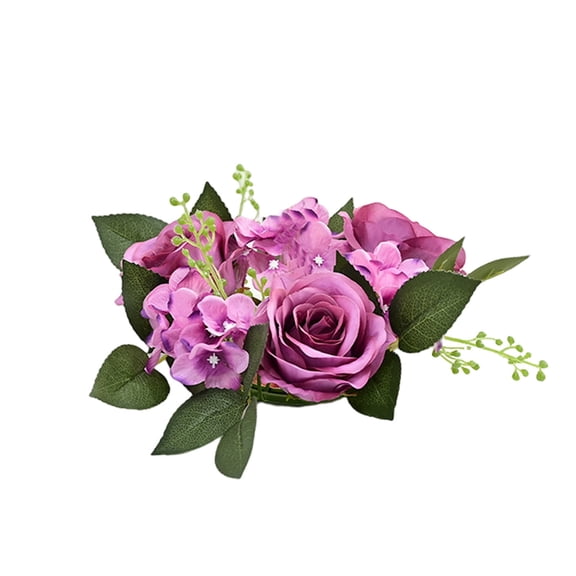 Tyeign 20 Cm Faux Rose Wreath, Artificial Silk Blooms Candle Ring for Christmas Table Centerpiece, Window Welcome Sign, Wedding teen-Shower Décor, Lightweight Foam Base, Artificial Flower 1Pc