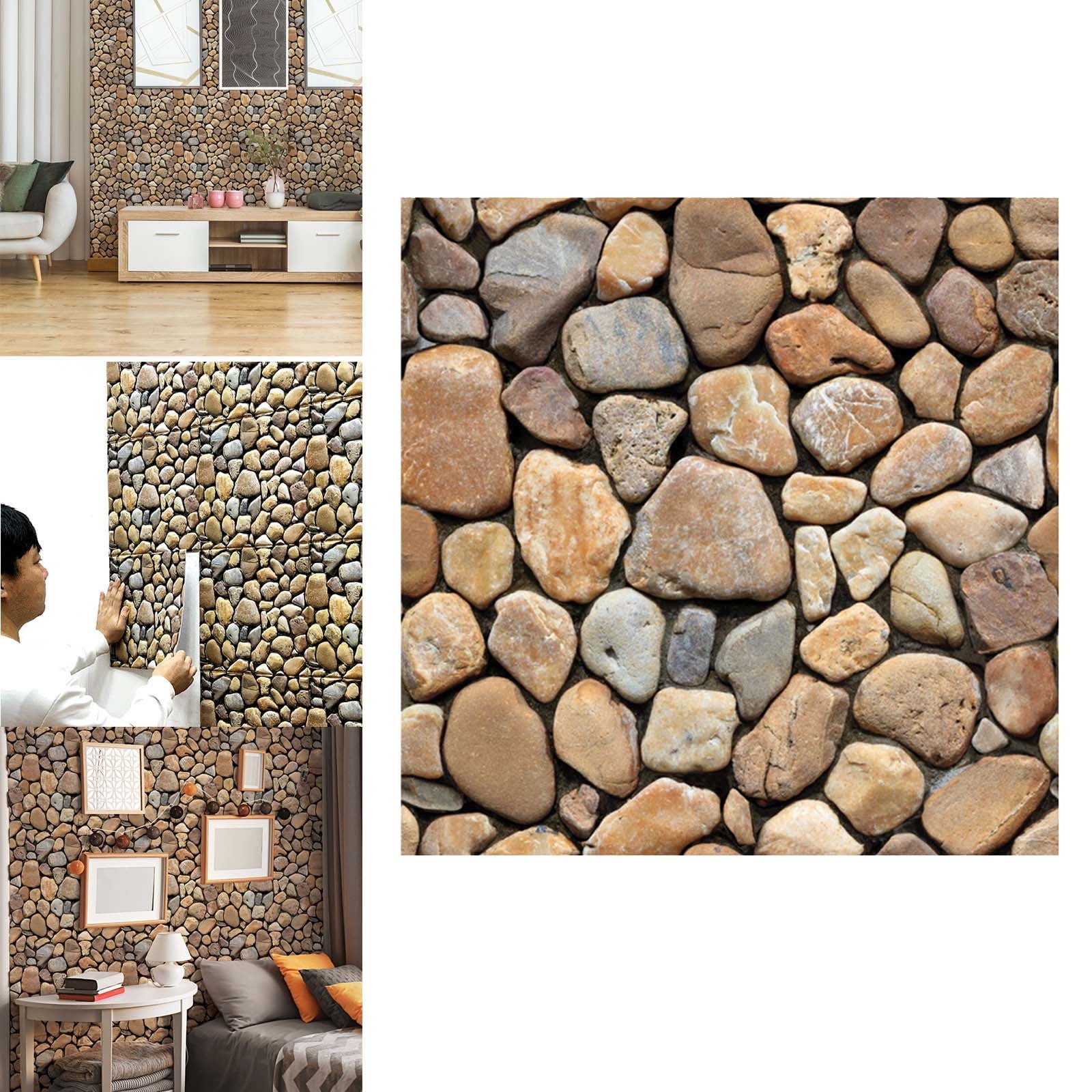 Tyeign 3D Stone Pebble Wall Sticker Panels, 12X12 Inch Self-Adhesive ...