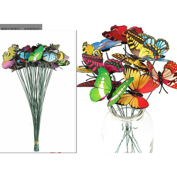 Tyeign 50Pcs Butterfly Garden Stakes Ornaments, Flexible Metal Spring Rods Colorful Artificial Butterflies for Flower Pots Bouquet Outdoor Indoor Yard Patio Plant Bed Decor