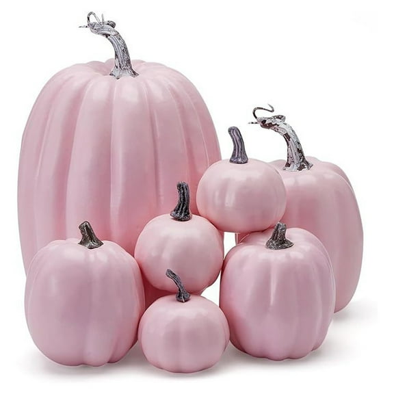 Tyeign 7-Piece White Artificial Pumpkin Set, Foam Assorted 8In Tall & 5In Wide Faux Gourds for Autumn Thanksgiving Table, Diy Paintable Harvest Halloween Mantel Décor, 7X Simulated Pumpkins