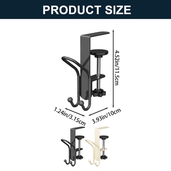 Tyeign 8-Pack Under-Desk Metal Hooks – Adhesive-Free Headphone Hanger, Cable Management Clips, Bag & Key Holder, 360° Rotating, Tool-Free Install, Fits Desks up to 1.8 in Thick, 1 Hook*8
