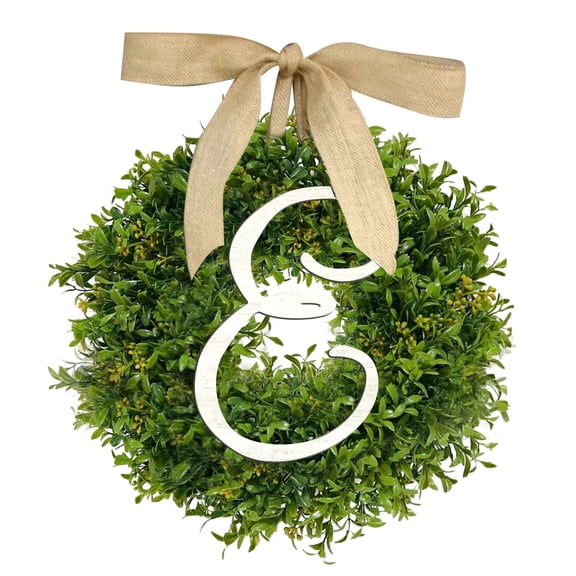 Tyeign A-Z Monogram Eucalyptus Wreath, 12" Wooden Letter Front Door Garland with Burlap Bow, Year-Round Personalized Farmhouse Decor, Housewarming Gift Ready, 1Pcs Garland