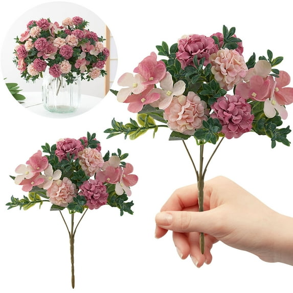 Tyeign Artificial Flowers Clearance Imitation Silk Hydrangea Bouquet Decoration Flowers 16 Hydrangea Bouquet Home Decoration Dark Pink, Household Imitation Clearance Sale