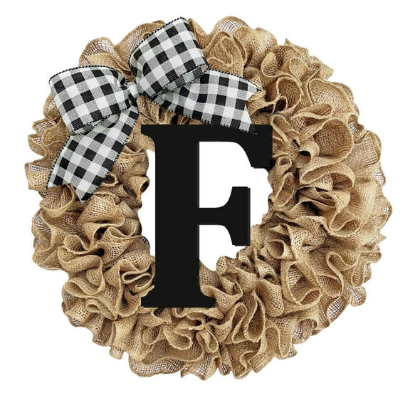 Tyeign Burlap Monogram Wreath 14 In, 26-Letter Personalized Front Door Hanging with Greenery & Bow, Rustic Farmhouse Welcome Sign for All Seasons, Gift-Ready Home Decor, 1X Wreath
