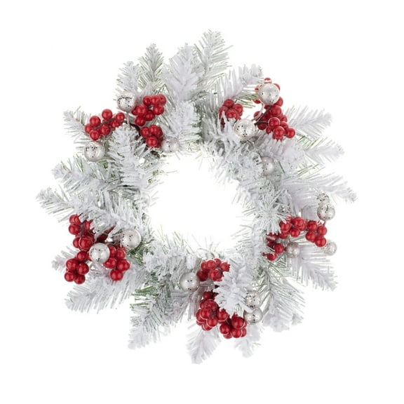 Tyeign Christmas Candle Ring Wreath 11 Inch, Artificial White Poinsettia Candle Holder, Mini Floral Taper Ring, Table Centerpiece Holiday Decor, 1*Wreath