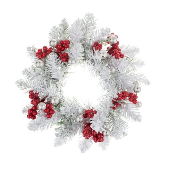 Tyeign Christmas Candle Ring Wreath 11 Inch, Artificial White Poinsettia Candle Holder, Mini Floral Taper Ring, Table Centerpiece Holiday Decor, 1*Wreath