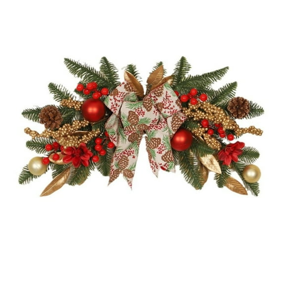 Tyeign Christmas Staircase Wreath, Artificial Pinecone Fir Garland for Banister, 5 Ft Winter Teardrop Swag, Indoor Outdoor Holiday Decor, No Lights, 1X Christmas Wreath