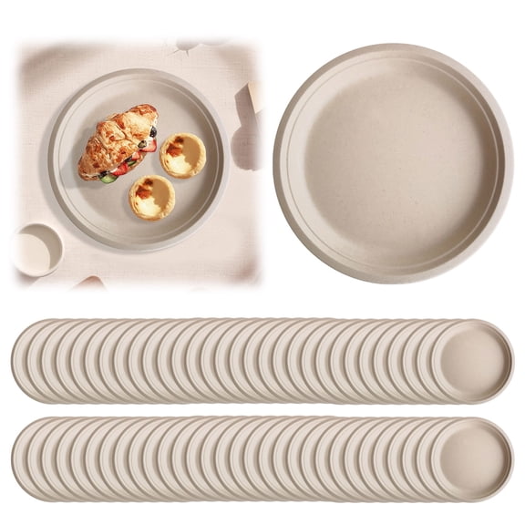 Tyeign Clearance Tableware Compostable Paper Plates Heavy Duty 60 Pack Biodegradable Disposable Plates Disposable Dinner Plates Made of Natural Sugarcane Wheat ,Microwave Table Chargers, Paper Bowl
