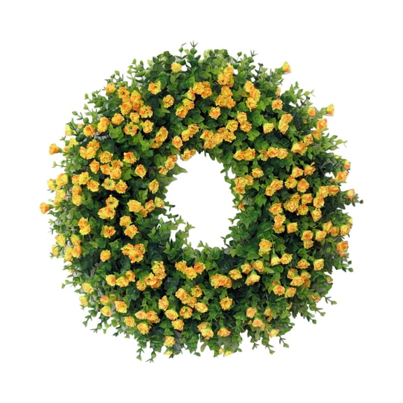 Tyeign Colorful Cottage Rabbit Wreath 18 Inch, Artificial Spring Summer Daisy Door Hanging, Faux Yellow Floral Garland for Front Door Wall, Easter Porch Decoration, teen Gift, 1X Wreath