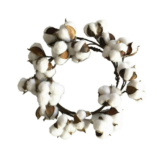 Tyeign Cotton Wreath for Christmas & Festival, Farmhouse Door Ring with Realistic Cotton Stems, Rustic Chic Wall Hanging Décor, Handmade Garland for Mantel Window Entryway, 1*Wreath