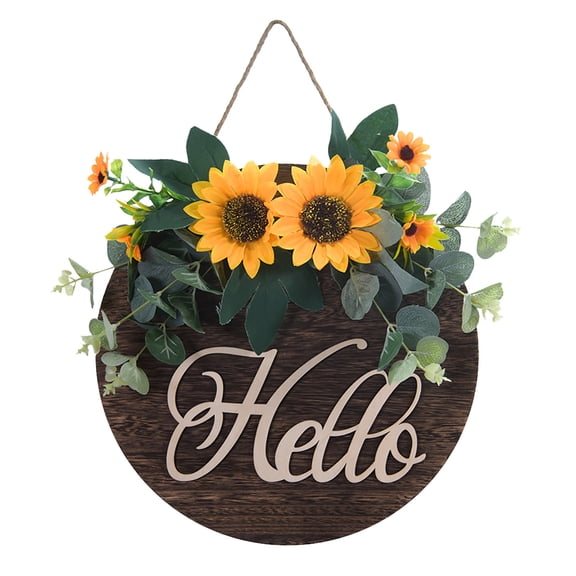 Tyeign Creative Wooden Welcome Sign Round Door Hanging 12 Inch, Rustic Sunflower Plaque Front Porch Wall Decor, Reusable Indoor Outdoor Accent for Home Store, 1× Disc Pendant