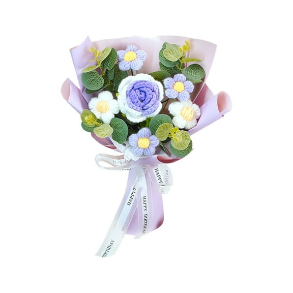 Tyeign Crochet Flower Bouquet Knitted Rose Puff, Handmade Yarn Flower Arrangement, Everlasting Teacher’S Day Gift, Shelf Or Desk Decor for Mom, Wife, Friend, A Simulated Flower