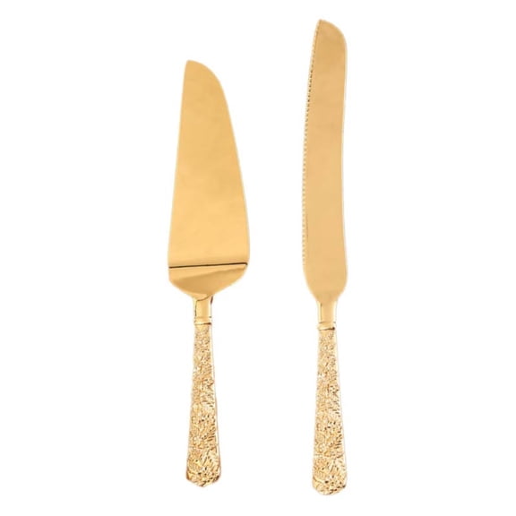 Tyeign Engraved Gold Wedding Cake Cutting Set, Personalized Knife & Server for Bride Groom, Keepsake Gift Box, Sharp Stainless Blade, Elegant Bridal Shower Present, 1*Knife, 1*Shovel