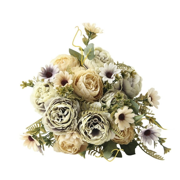 Tyeign Faux Peony Arrangement in Beige, Realistic Silk Peonies for Wedding Table Centerpiece Home Décor, 13" Tall No-Wilt Bridal Bouquet, 1 Bouquet of Artificial Peonies