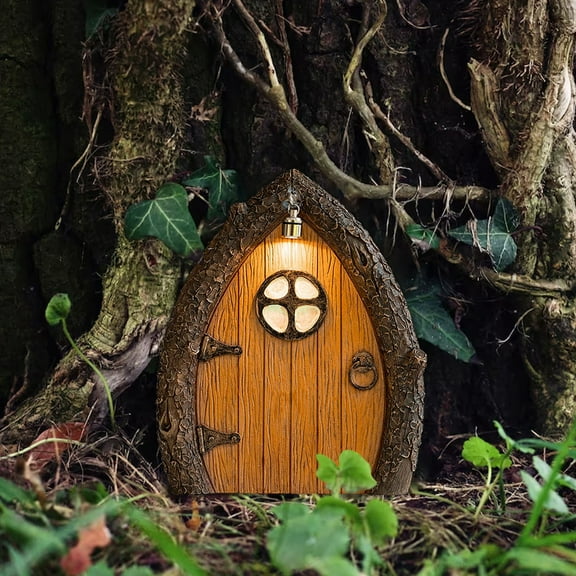 Tyeign Flat Fairy Tale Door Decor Ornament, Wooden Fairy Garden Door for Tree Or Wall, Diy Miniature Gnome Elf Entrance for Indoor Outdoor, 1X Fairy Door Decoration Ornament