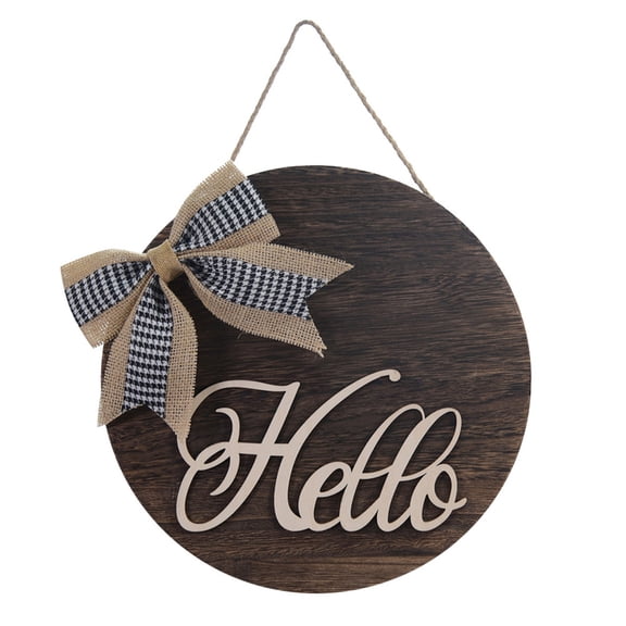 Tyeign Hello Nordic Wooden Door Hanger, 11.8" Round Wreath Plaque for Front Porch, Eco-Friendly Wall Decor, All-Season Entryway Or Photo Prop, 1X Listing