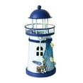 thumbnail image 1 of Tyeign Mediterranean Iron Lighthouse Candle Holder, 6 Inch Nautical Table Centerpiece for Beach House Decor, Vintage Blue-White Finish Gift for Coastal Lovers, 1X Lighthouse, 1 of 1