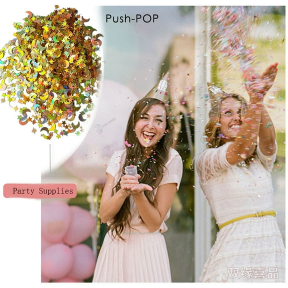 Tyeign Metallic Star Confetti Paper Shred, Hand-Throw Party Scatter for Wedding Birthday Graduation, Large Bulk Bag, Biodegradable & Photo-Ready, 1X Stars And Moon Confetti