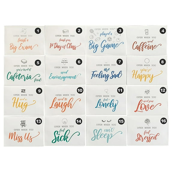 Tyeign Open When Envelopes College Gift 16Pcs Colorful Letter Kit for scholars Going Away, Diy Message Cards for Birthday Graduation Anniversary, 16 Envelopes