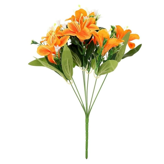 Tyeign Orange Artificial Lily Bush, 16 in Plastic & Silk Flowers for Wedding Aisle, Garden Planter Or Party Table, Uv-Resistant Zero-Wilt Bouquet, Reusable Centerpiece, 1 , 1 Artificial Lily Flower